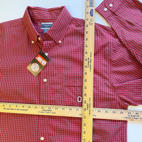 Ohio State Buckeyes Button Down Shirt Mens XL Red Plaid J.America Single Pocket - Picture 8 of 8